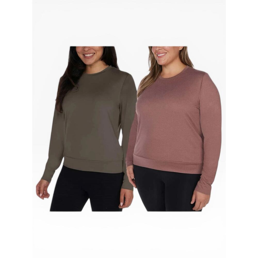 Lukka Lux Women’s Long Sleeve Tee 2-Pack Green Pink L NWT